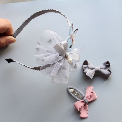 2018 new Girls Flower Bunny Hairbands Crown Hair Bow Clip Hairpin Elastic Hair Ties Rubber Bands